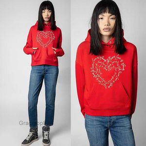 Womens Hoodies Sweatshirts Zadig Voltaire Tide Designers Sportswear Letter Patchwork Love Hot Diamond Inner Lining Fleece Red Women Hoodie Classic Fashion p 4db8