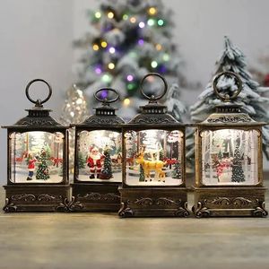 Juldekorationer retro glödande jul snö globe lykta led nattljus med krok hem dekor xmas träd dekoration hänge bord prydnad 231113