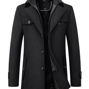 Jaquetas masculinas jaqueta de lã inverno outono homens longo à prova de vento casaco casual grosso fino ajuste masculino overcoat folga 231113