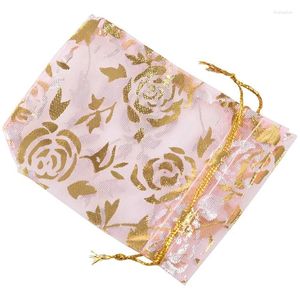 Jewelry Pouches 300Pc 7X9cm Rose Organza Drawstring Gift Bags Wedding Xmas Party Gifts Pink