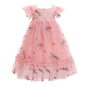 Vestidos de menina estilo coreano bordado libélula princesa vestido de seda crianças tutu para crianças meninas roupas de festa de flores