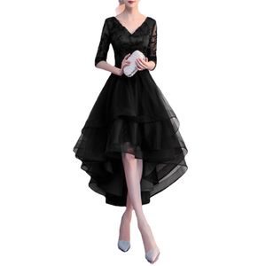New Arrival Elegant Women High Low Bridesmaid Dress Princess Red Back Navy Blue Lace Half Sleeve Party Homecoming Dresses