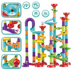 Bloki marmurowe biegi wyścigowe DIY Building Toys 3D Maze Ball Roll Run er set dzieci