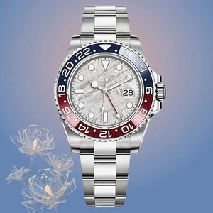 relógio de pulso gmt 126719 relógio de designer de alta qualidade 40mm clássico moda meteorito mostrador vermelho e azul moldura de cerâmica safira à prova d'água 904L relógios de moda em aço