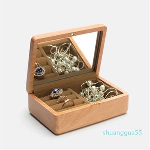 Jewelry Bag Solid Wooden Hard Case Fashion Accessories Earrings Studs Rings Necklace Keeper Holder 2 Shape Options Rectangular