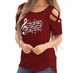 Women's T Shirts Funny Music Note Graphic Letter Print Women T-Shirt Summer Lover Gift Cross Off Shoulder Casual Tshirt Femme Tops For