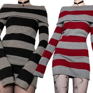 Basic Casual Dresses Women Mini Bodycon Dress Stripe BoatNeck Long Sleeve Short Spring Autumn Wrapped Hip Party 231113