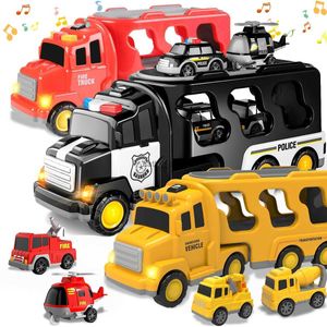 Diecast Model Cars Diecast Carrier Truck Fire Engine Carro Brinquedos Veículos de Engenharia Escavadeira Bulldozer Truck Modelo Define Crianças Meninos Para Brinquedos GiftL231114