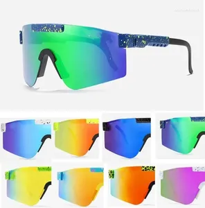 Designer-Sonnenbrille TR90 Sport Original-Buchstaben mit Box Google polarisierte verspiegelte Linse Brillen für Männer Frauen Outdoor winddicht Geschenk Winter Reiten Skifahren Skaten