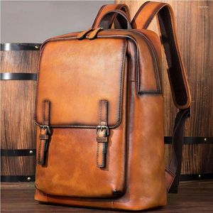 Sacos escolares estilo mochila portátil para homens couro genuíno bagpack bussiness mochila multi-função mochilas de viagem