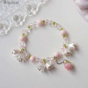 Beaded Sweet Vintage Pearl Lily Tulip Flower Bracelet for Women Fashion Korean Cute Tassel Peach Pendant Bracelets Aesthetic JewelryL24213