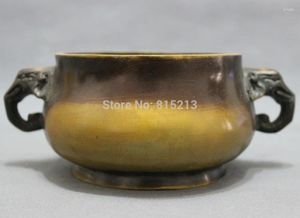 Dekorativa figurer BI0011750 Kinesisk brons Buddhism Elefanthuvudstaty Tibet Bowl rökelse brännare censer