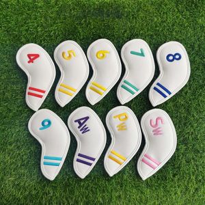 Other Golf Products 9pcs Golf Club Cover Iron Club Cover Simple Striped Head Cap Cover Outdoor Sporting Accessories 231114