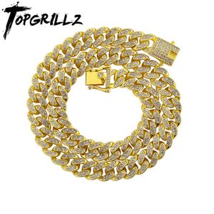 Anhänger Halsketten TOPGRILLZ 12MM Iced Out Karabinerverschluss Kubanische Halskette in Silber Gold Farbe Hip Hop Modeschmuck Geschenk für Männer T230413