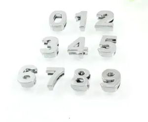 Charms Wholesale 100pcs/działka 8 mm 0 - 9 zwykły chromowy numer Slajd Charm Font for 8 mm kluczowe łańcuchy na rękę 231113
