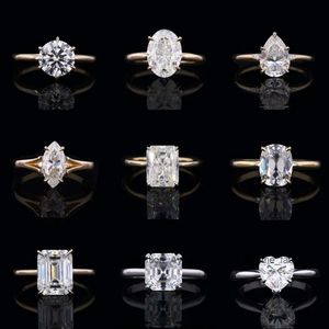 مجوهرات فاخرة مصدقة خاتم الماس PT950 Platinum Prong إعداد Moissanite 18K 14K خاتم الخطوبة حلقات خاتم الذهب