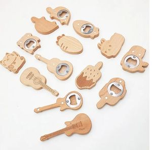 Openers Creative Design Ice Cream Violin Shape Wooden Bottle Opener Coaster Fridge Magnet Decoration Beer Bottle Opener