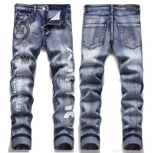 Xx9n Men's Miri High Quality Fashion Jeans Cool Style Luxury Designer Pant Distressed Ripped Biker Purple Jean Slim Fit Motorcycle