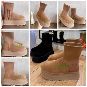 W klasyczny Dipper Classic Snow Boots W F23 Australia Tazz Mini Tasman Cowhide Platforma Elastic Socks Buty Nowe kobiety krótkie zamek błyskawiczny i ciepłe bawełniane buty