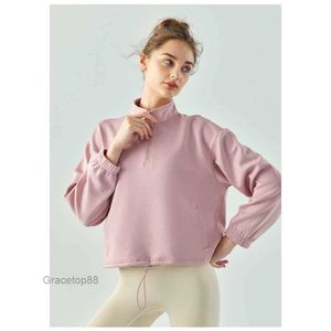 Women's Hoodies Sweatshirts Designer Al Yoga Hoodie New Fitness Suit Air Layer Sports Sweater Casual Short Pullover Stand Neck Yoga Top Lululemens Women 2kdx