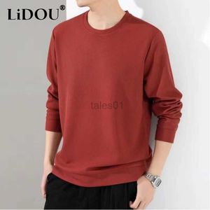 Men's Hoodies Sweatshirts 2023 Spring Autumn New Solid Color Round Neck Long Sleeve Fashion Sweatshirts Man Casual High Street Waffler All-match Pullovers zln231114