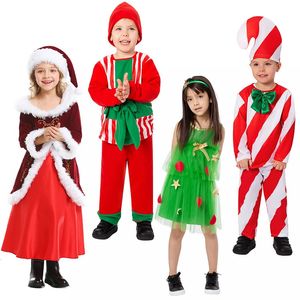 Kläder sätter 2024 år barn jul cosplay costume jultomten claus baby xmas outfit set klänning pojkar flickor familjefest med röd hatt 231113