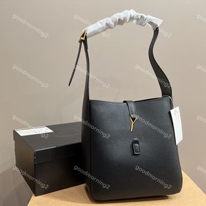 2023 Hobo Underarm Bags Shoulder Bag Black Leather Handbag Purse Original Single Quality Luxury Totes Bucket Pocket Metal Letter Buckle