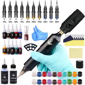 Complete Cartridge Tattoo Pen Machine Kit with Tattoo Power Supply Pedal and Cartridge Needle for Tattoo Artist Set