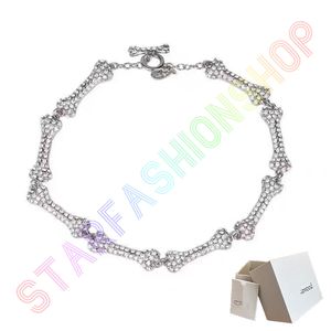 Colar de esqueleto de saturno pérolas diamante losango colar de tênis mulher correntes de prata estilo moderno vintage com caixa