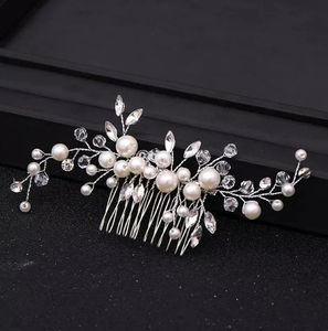 Varm försäljning silver färg tiara hår kammar för kvinnor brud billig pärla kristall huvudstycke bröllop hår tillbehör brud smycken
