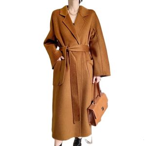 Women's Wool Blends Cashmere Coat Female Winter Mid-Length Corrugated Coat Black Wool Coat Woman Autumn Casual Fashion Red Beige Lace-Up Coat 231113