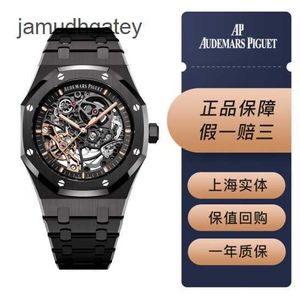 AP Swiss Luxury Watch Royal Oak Series 15416ce Black Ceramic Material Double Pendulum 41mm Hollow Dial Transparent Automatic Machin