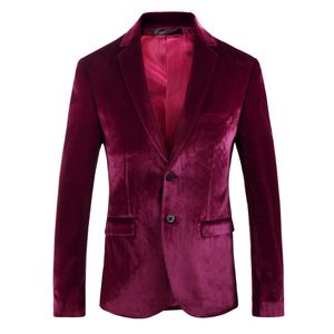 Abiti da uomo Giacca da abito in velluto per uomo Blazer in velluto da lavoro Stile corte Modello scuro Design Moda Un bottone con Slim