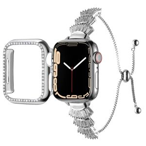 Apple Watch Bandのメタルストラップ+ダイヤモンドケース40mm 41mm 44mm 45mm 49mm 38mm 42mm女性用ブレスレット8 7 6 5 4 Se Correa