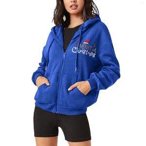 Kadın Hoodies Kadınlar Sıradan Uzun Kollu Top Merry Noel Mektubu Baskı Drawstring Sweatshirt Zip Hoodie Kore Moda Kapşonlu