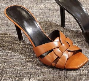 Brand Women slipper sandal shoes luxury designer shoes black tribute genuine leather sandals slide stiletto Heels fashion footwear 35-43
