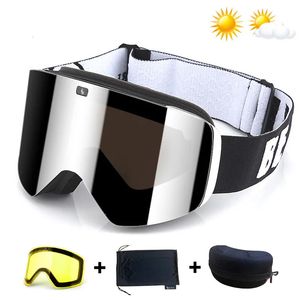 Skibril met magnetische dubbele laag gele lens Skiën Antifog UV400 Snowboard Mannen Vrouwen Bril Brillen Set 231114