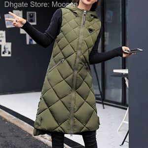 Designer moda feminina coletes hoodies jaqueta clássico mulher colete de algodão outono inverno longo tanque coreano grande espessado casaco com capuz outerwear parkas