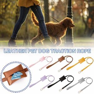 Hundehalsbänder 150 CM Lederleine Mit Poop Bag Dispenser PouchMetal Hook Heavy Duty Pet Traction Rope Für Medium Large Night Wal T1P2