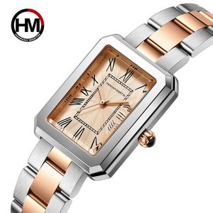 Orologi da donna Arrivo Giappone 2035 Quarzo MOV'T Semplice quadrante quadrato Orologi classici da donna Elegent Orologio da polso in acciaio inossidabile in oro rosa 231113