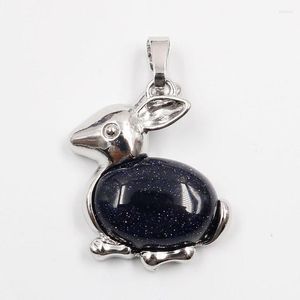 Colares pendentes Fysl Silver Plated Lovel Blue Sand Stone para Presente Jóias de Animais Opalitas Opalas