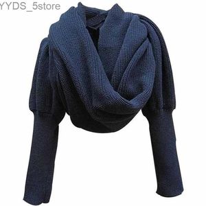 Scarves Fashion Winter Warm Solid Color Knitted Wrap Scarf Crochet Thick Shl Cape with Sleeve for Women and Men Scarf with Leeves YQ231114