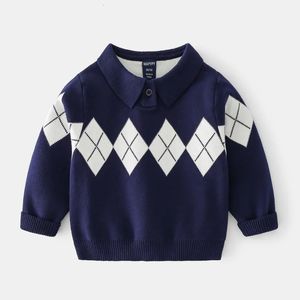 소년 폴로 스웨터 스프링 가을 코트 패션 라운드 넥 코트 탑 소년 의류 어린이 뜨개질 스웨터 2-6 y 231114