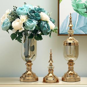Wazony kreatywność szklana wazon kryształowy ornament amerykański suszony aranżacja kwiatowa fałszywe rzemiosło dekoracja domu nowoczesna