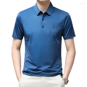 Polos masculinos negócios casual t camisa para homens topos 2023 verão carta impressão manga curta turn-down colarinho sólido tees