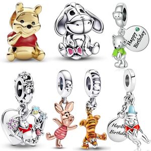2023 New 925 Sterling Silver Pandora Charm Mini Bear Pig Pendant Jewelry, Used for Bracelet Women's Jewelry Accessories