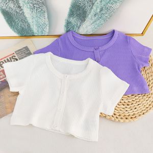 Tシャツの女の子Tシャツコットンニットヘムクロップトップ半袖Tシャツの子供用夏の服の女の子10〜12ティーン230414