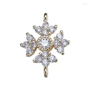 Charms Color Retention Real Gold Plated Copper Zircon Snowflake Two Holes Pendants DIY Jewelry Making Findings Accessories