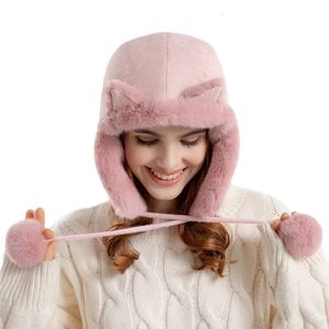 Trapper Hats Women's Warm Earmuffs Beanie Ear Flapped Hat Female Winter Plush Fur Bonnet Hat Cat Ears Cap Russian Bomber Hat for Women 231113