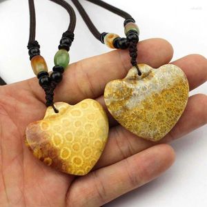 Pendant Necklaces 39x42mm Heart Shape Natural Chrysanthemum Stone GEM For Woman Gift Wholesale !